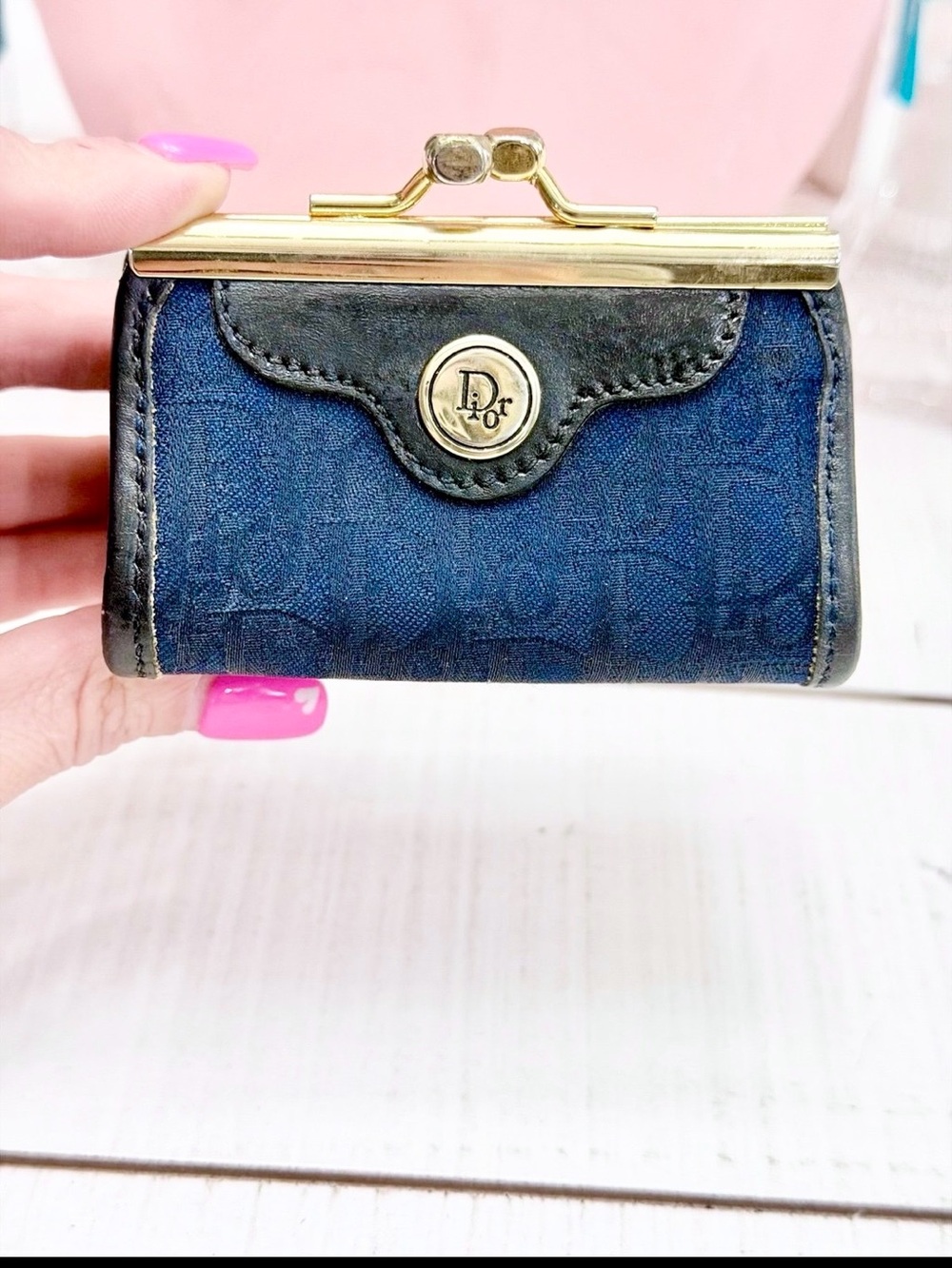 Dior Vintage Navy Trotter Kisslock Coin Wallet/ Purse